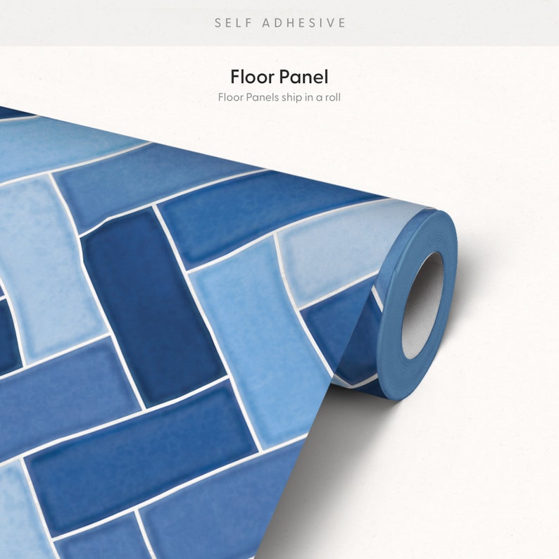 Herringbone Blue Floor Tile Sticker Panel Peel and Stick Etsy
