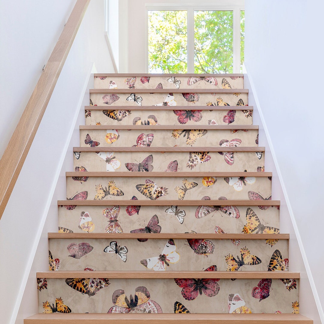 Vintage Butterflies Cream Stair Riser Stickers - Pack of 6 Removable ...