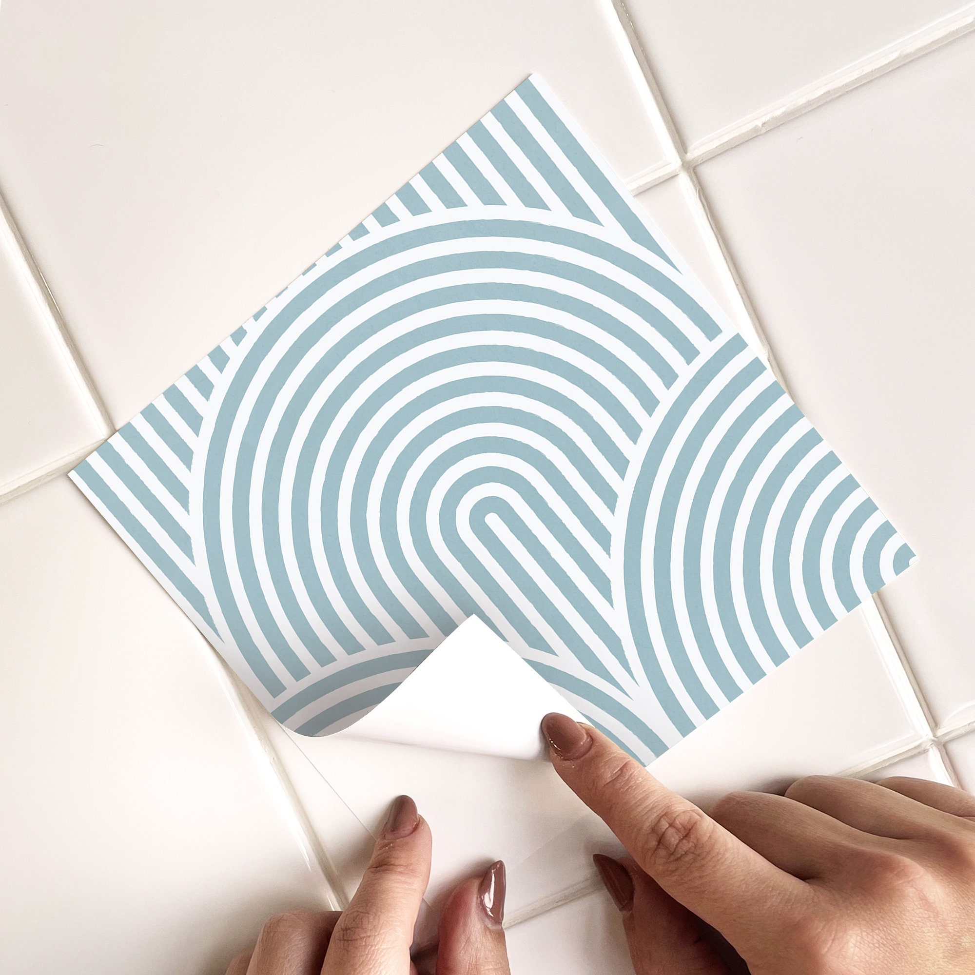 Boho Lines Aqua Tile Decals - Self-Adhesive Wall & Floor Tile Stickers BL001 - PACK OF 12