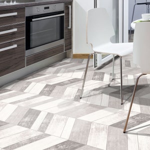 Panneau d&#39;autocollant de carrelage de sol en bois lavé gris, décalque de peau et de bâton, autocollant de carrelage de sol en vinyle, décalcomanies de sol, Carreaux de Ciment
