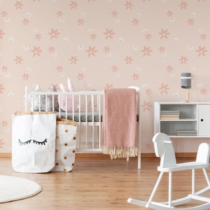 Baby Florals Removable Wallpaper, Nursery Floral Wallpaper Peel and Stick Kids Soft Garden Flowers Wall Mural