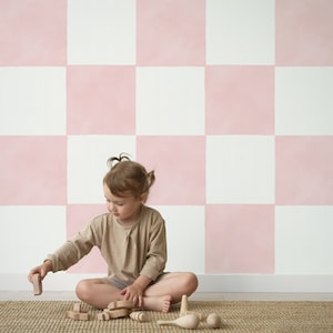 Große karierte rosa Tapete, abnehmbare Tapete, selbstklebend, schälen und aufkleben, traditionelle Tapete, Kinderzimmer, Baby, Mädchen, Retro, Karo - CHE000