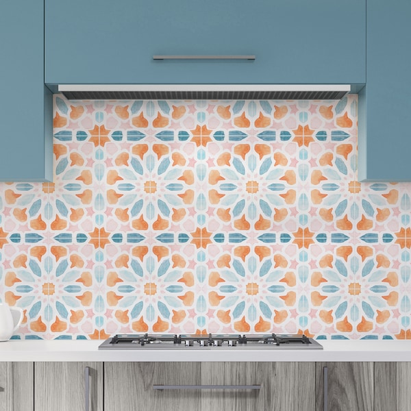 Fez Blue Kitchen and Bathroom Backsplash Panel, removable washable wallpaper, peel and stick wallpaper, FEBL001