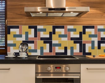 Retro Inspired Tiles Backsplash Peel and Stick in Roll - Wall Decor - Backsplash Decals - Self Adhesive Vinyl Wallpaper