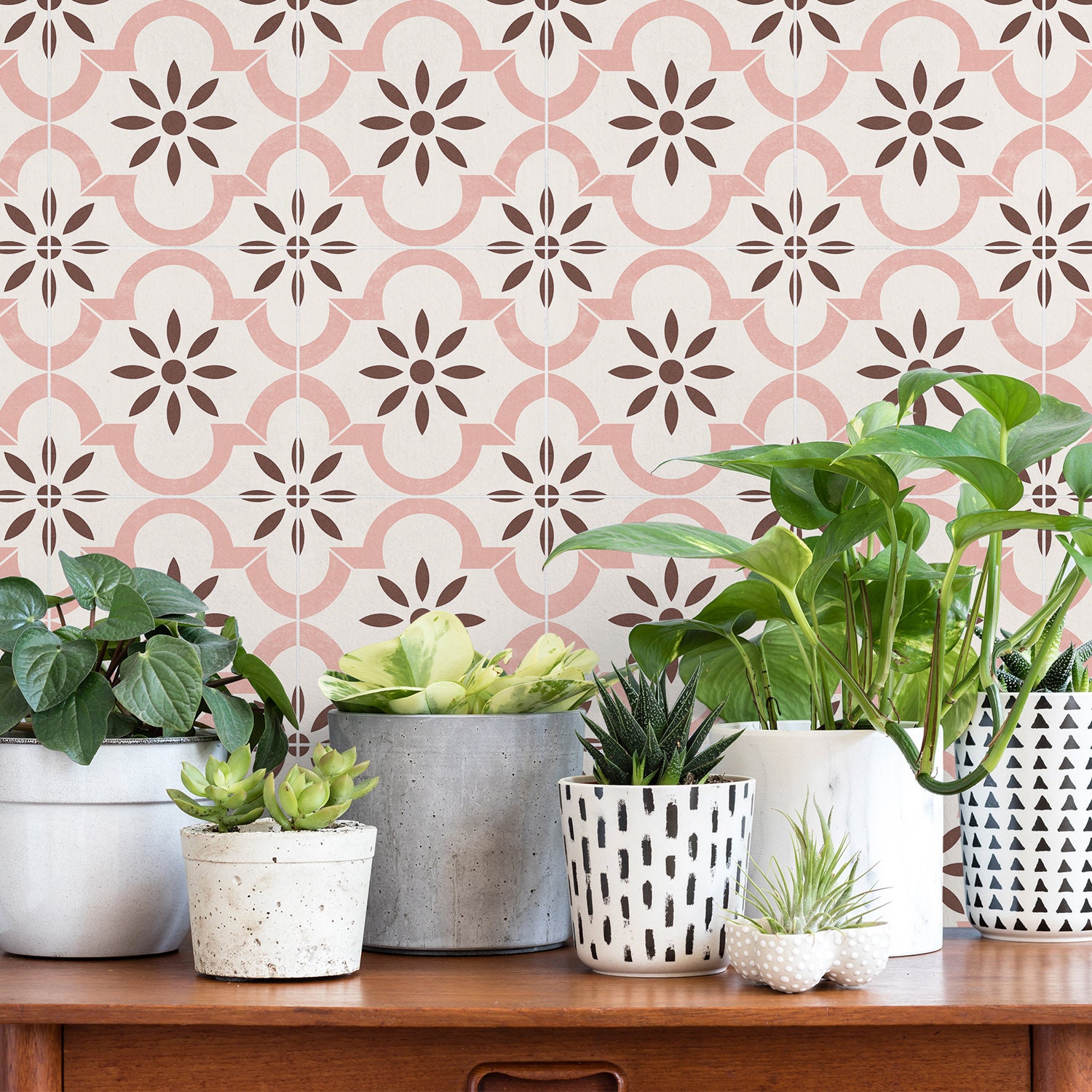 pink peel and stick tile backsplash