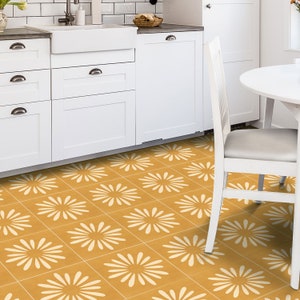 Boho Floral Mustard Floor Tile Sticker Panel, Peel and Stick Decal, Vinyl Floor Tile Sticker, Floor decals, Carreaux de Ciment
