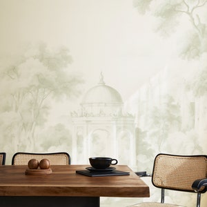 French Antique Sage Subtle wallpaper, Repositionable, Landscape, Watercolour wall mural, Painting, Peel and stick, Vintage, French Country