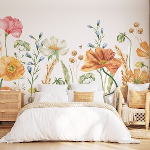 Wild Flowers Wall Mural, Removable Wallpaper, Peel and Stick, Traditional Wallpaper, Floral Wallpaper, Floral mural, Garden Flowers, Nursery