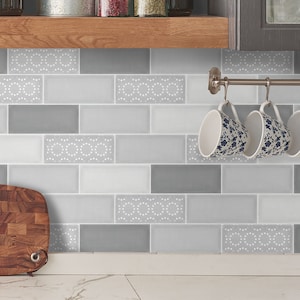 Cloud Grey Tile Backsplash: Peel and Stick Vinyl Wallpaper