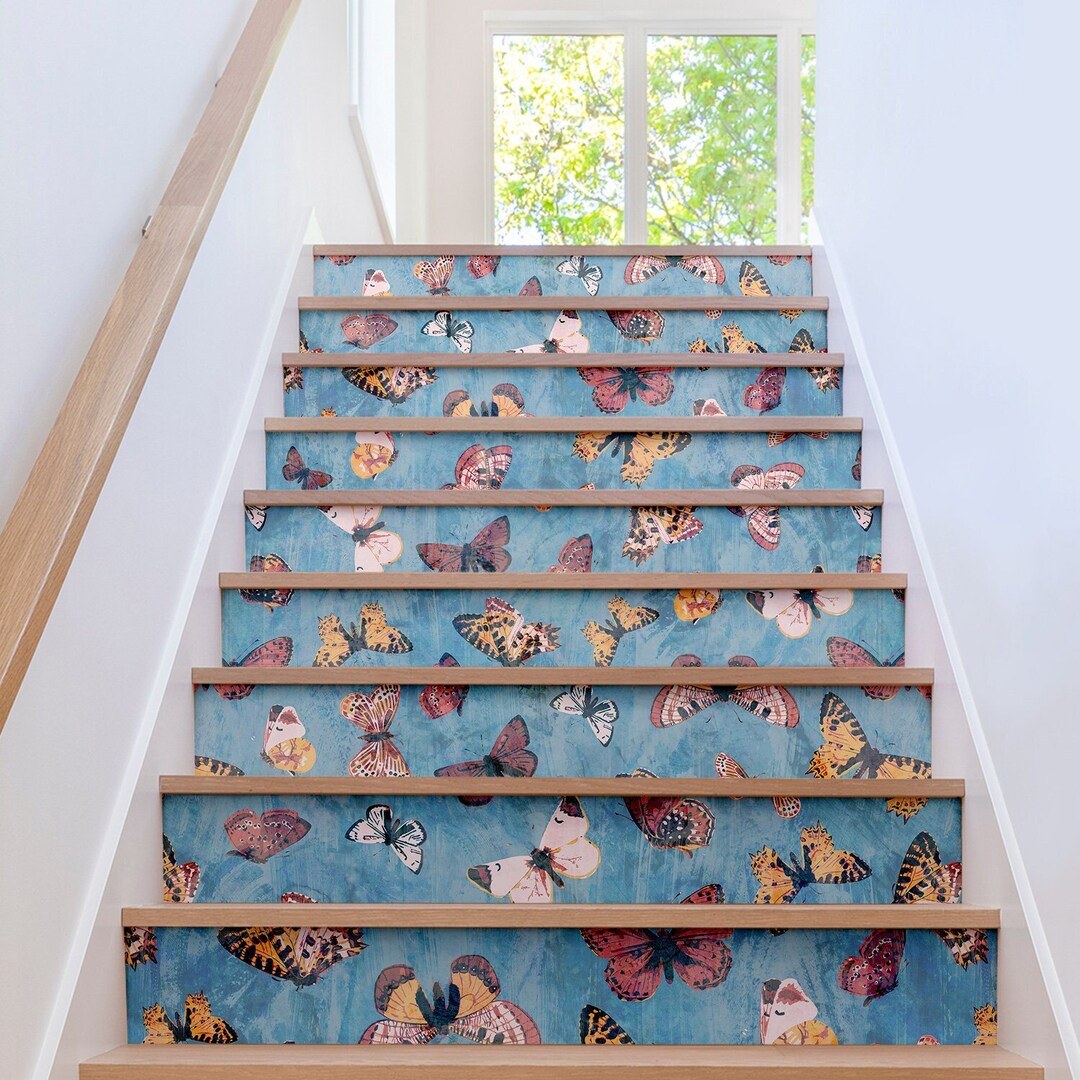 Vintage Butterflies Blue Stair Riser Stickers - Pack of 6 Removable ...