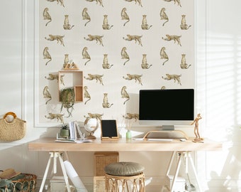 Leopard Cream Removable Wallpaper, Self Adhesive Wallpaper, Peel and Stick, Wall Mural, Traditional Unpasted Wallpaper, Leopard Wallpaper