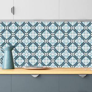 Tangier Blue Kitchen Backsplash Peel and Stick Roll - Wall Decor - Self Adhesive Vinyl Wallpaper