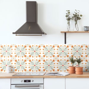 Kitchen and Bathroom Splash back Panel - Removable Vinyl Wallpaper - Classic Floral White - Peel & Stick - Backsplash Stickers