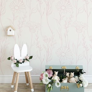 Zarte Blumen rosa abnehmbare Tapete, selbstklebende Tapete, schälen und aufkleben, traditionelle Tapete, Kinderzimmer, Baby Mädchen, Blumen