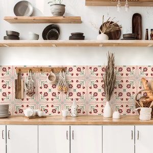 Kitchen and Bathroom Splash back Panel - Removable Vinyl Wallpaper - Classic Floral Salmon - Peel & Stick - Backsplash Stickers