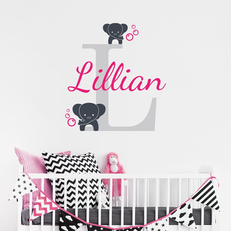 Personalised Name Initial & Elephants Wall Decal Nursery Etsy