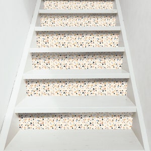 Terrazzo Stair Riser Stickers - Pack of 6 Removable Stair Riser Tile Decals - Peel & Stick Stair Riser Deco Strips - 48" long