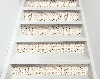 Terrazzo Stair Riser Stickers - Pack of 6 Removable Stair Riser Tile Decals - Peel & Stick Stair Riser Deco Strips - 48" long