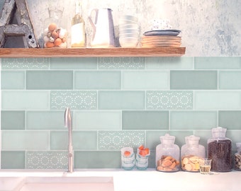 Metro Aqua Tiles Backsplash Peel and Stick in Roll - Wall Decor - Backsplash Decals - Self Adhesive Vinyl Wallpaper