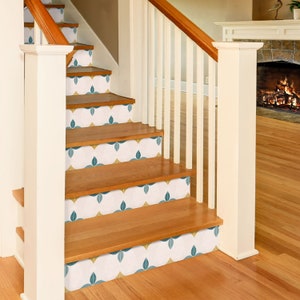 Eveningstar Teal Stair Riser Stickers - Pack of 6 Removable Stair Riser Tile Decals - Peel & Stick Stair Riser Deco Strips - 48" long