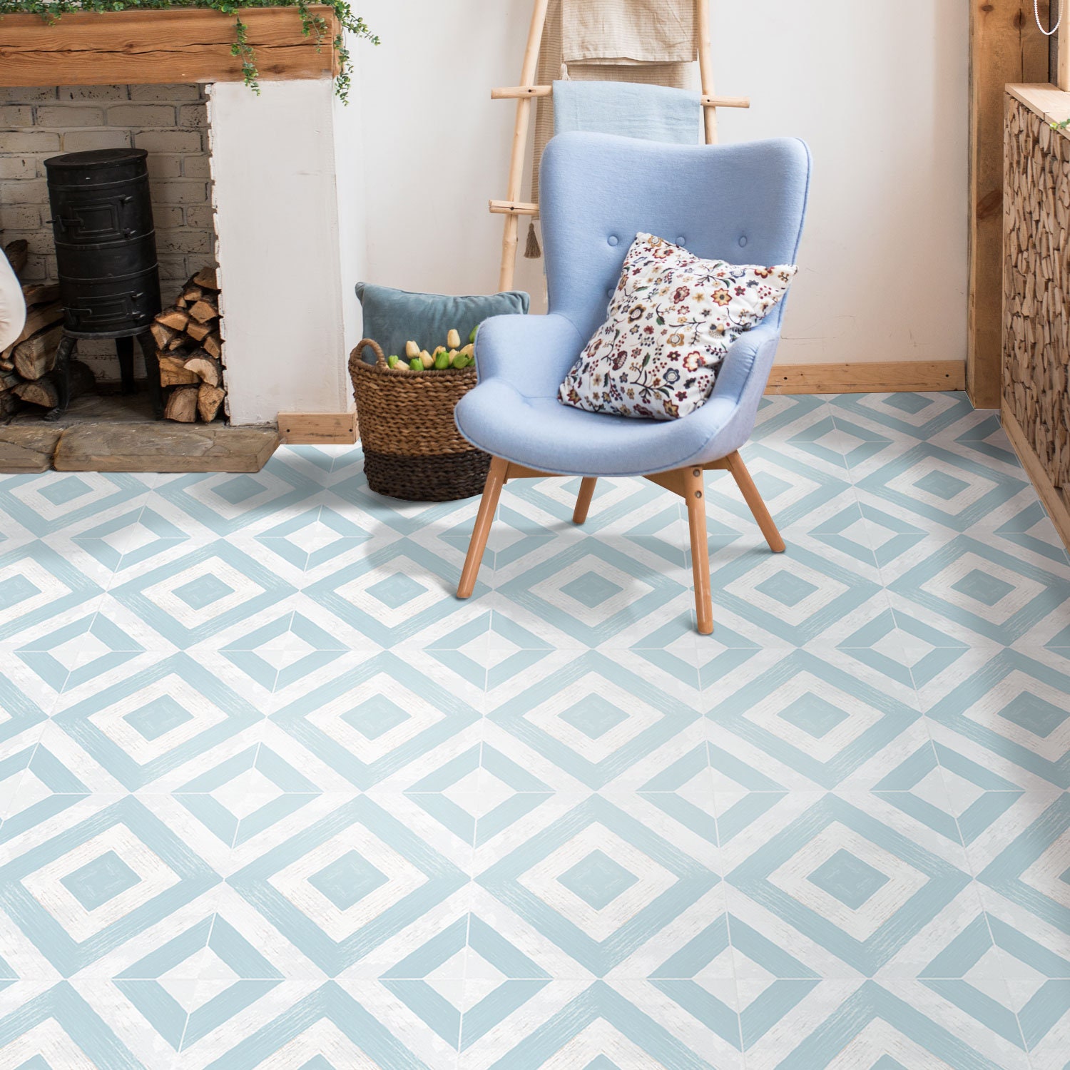 Hartholz blau Bodenfliese Aufkleber, Peel und Stick Aufkleber, Vinyl-Bodenfliesenaufkleber, Bodenaufkleber, Carreaux de Ciment
