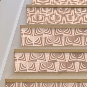 Boho Lines Caramel Stair Riser Stickers - Pack of 6 Removable Stair Riser Tile Decals - Peel & Stick Stair Riser Deco Strips - 48&quot; long