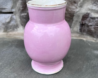 Vintage Pink Ceramic Toothbrush Holder / 1950's Bathroom Accessories / Toothbrush Cup / Drain Hole / Gold Trim