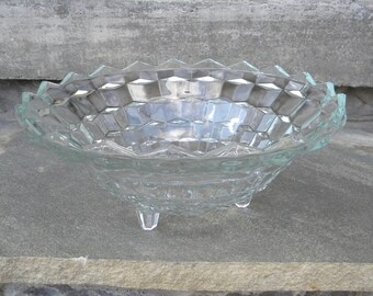 American Fostoria Clear Cubist 3-Toed Footed Bowl