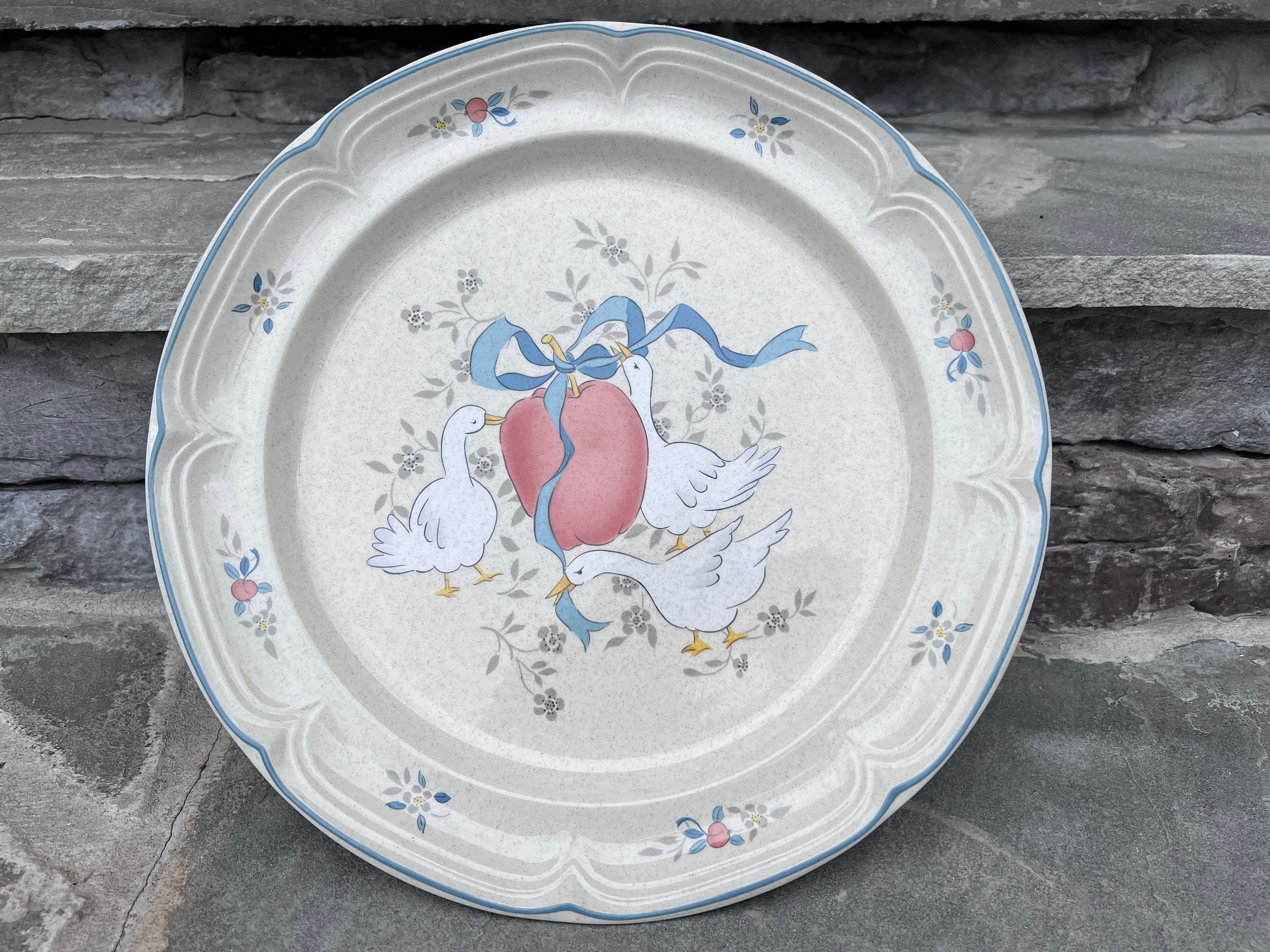 12 inch Round Platter with Goose Motif / Chop Plate  / by International /  Made in Japan / Marmalade Pattern / Goose Stoneware Platter