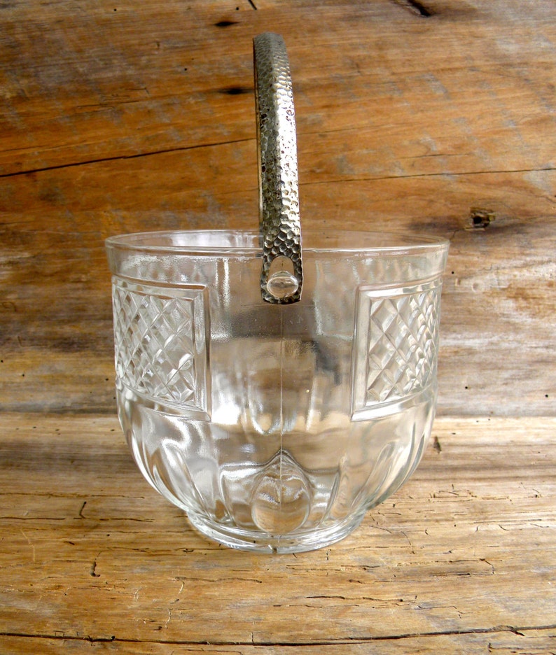 Vintage Glass Ice Bucket with Hammered Aluminum Handle / Etsy