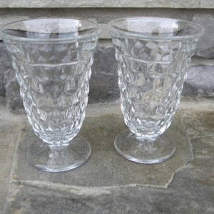 Vintage Fostoria Iced Tea Glasses / American Clear Pattern / Set of 2 / Clear Glasses / Cubist Glasses / Fostoria Stem Glasses