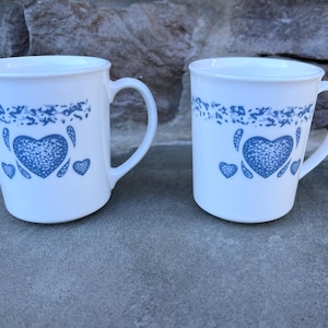 Vintage Corning Blue Hearts Mugs / Set of 2 / Blue Hearts / Corning USA
