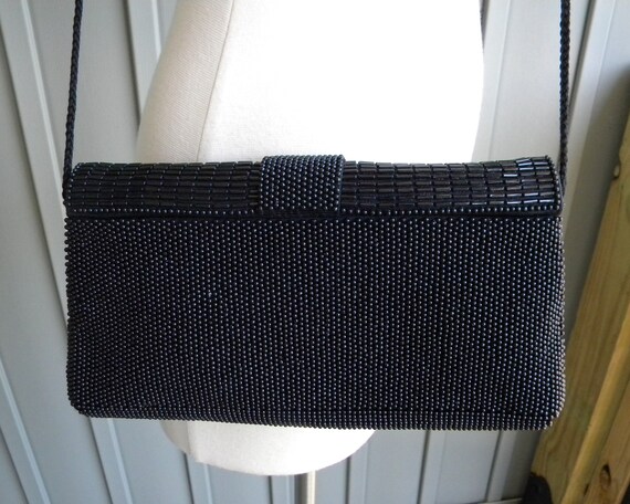 Vintage Hand Beaded Black Evening Bag / by La Reg… - image 7