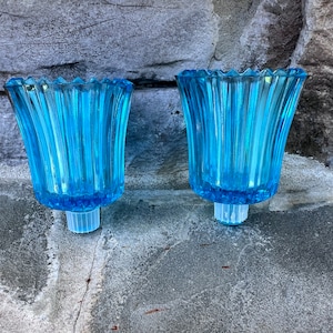 Vintage Homco Brilliant Blue Peg Candle Holders / Set of 2 / Grooved Peg Candle Holders / Home Interiors / Blue Votive Candle Cups