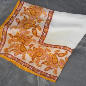 Vintage Gold & Brown Square Scarf / Made in Japan / Brown Gold Cream / Paisley Print / Vintage Gold Purse Scarf / Neck Scarf