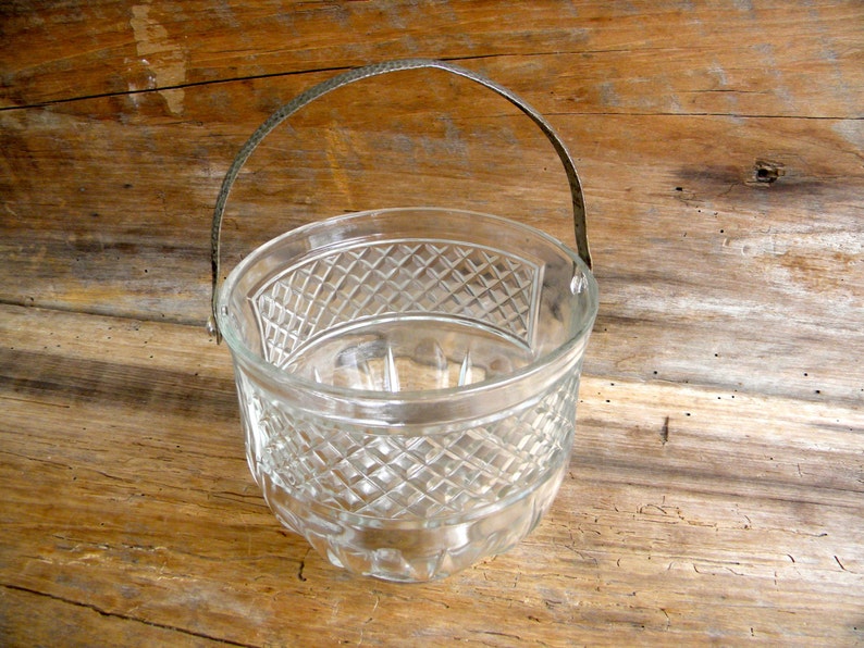 Vintage Glass Ice Bucket With Hammered Aluminum Handle / Etsy