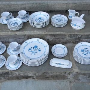 60&#39;s/70&#39;s Noritake Progression China Blue Haven/ Noritake Japan / Blue Flowers / Plates, Bowls, Gravy, Butter Etc./ 9004