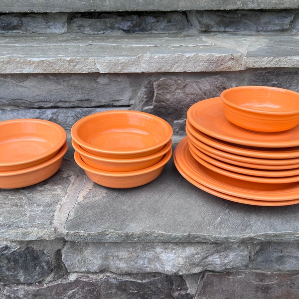 Vintage Tangerine Fiesta Ware / Dinner Plates / Luncheon Plates / Coupe Bowls / Vintage Homer Laughlin Co Orange Fiesta Ware