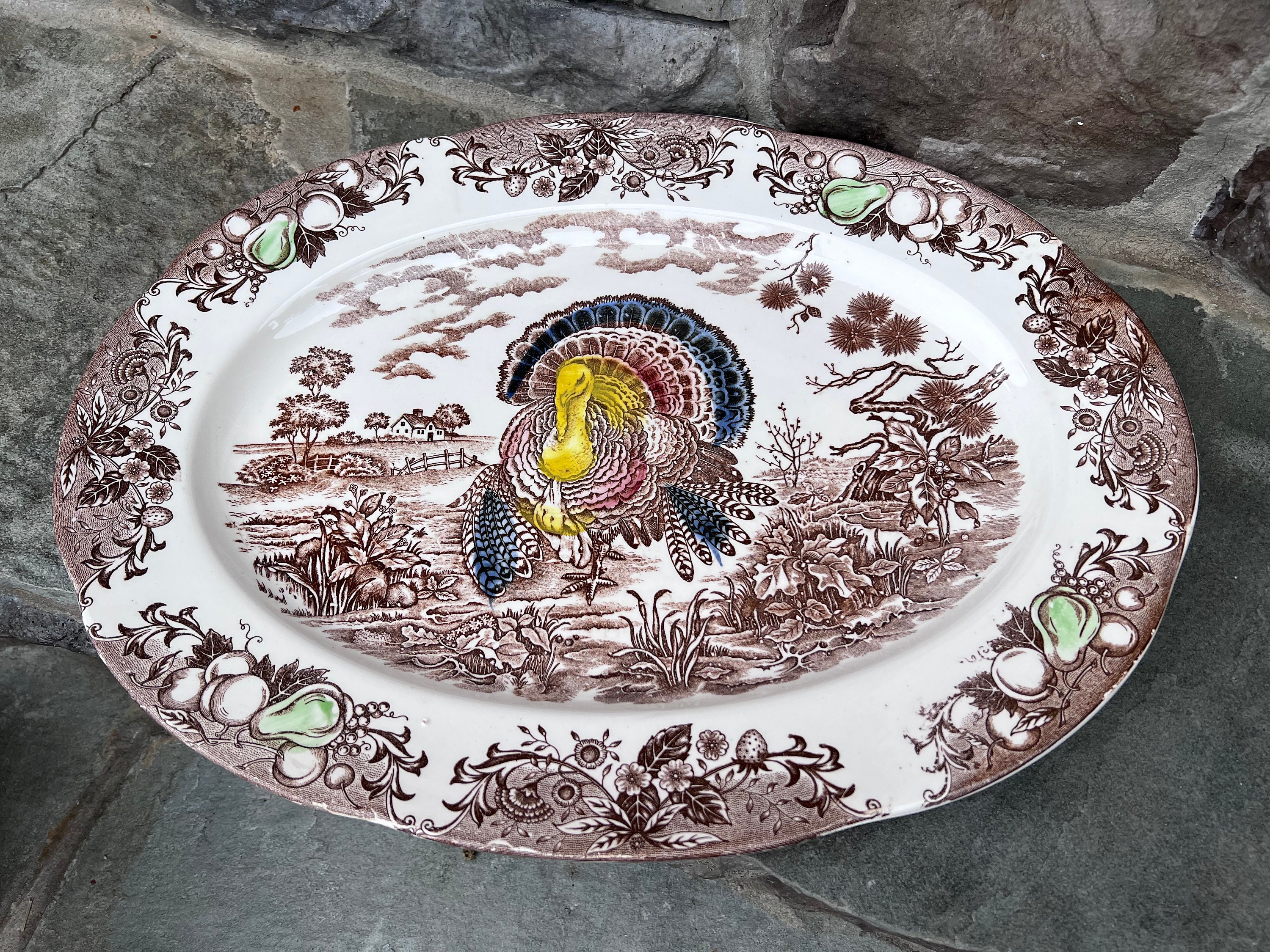 Vintage Large Ceramic Turkey Platter / Made in Japan / Holiday