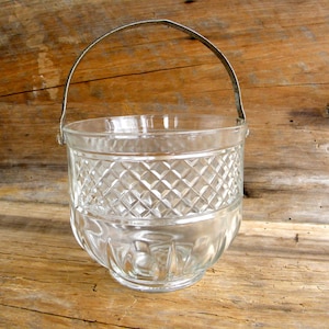 Vintage Glass Ice Bucket with Hammered Aluminum Handle / Vintage Ice Bucket / Vintage Bar