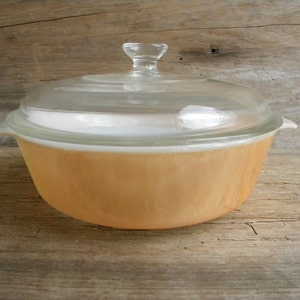 Vintage Fire King Peach Luster Covered Casserole Dish / Fire King Peach Luster 1.5 Quart Casserole with Glass Lid