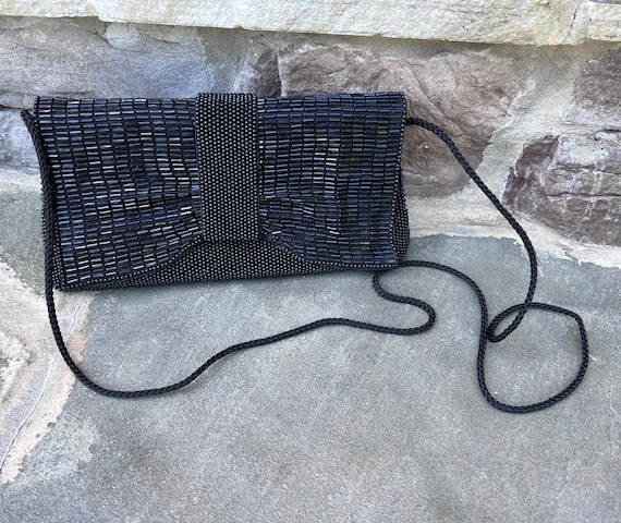 Vintage Hand Beaded Black Evening Bag / by La Reg… - image 1