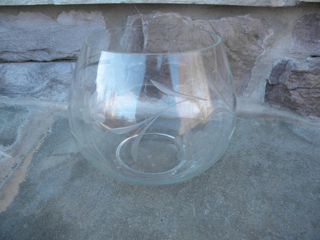 Vintage Etched Glass Snifter Vase / Large Brandy Snifter / Etsy