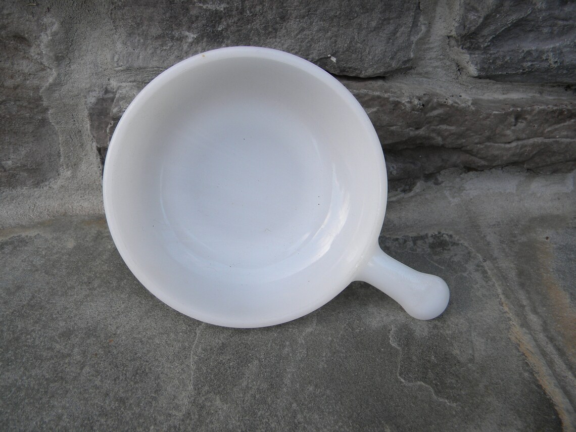Vintage White Soup Bowl With Handle / by Glasbake / Individual Etsy