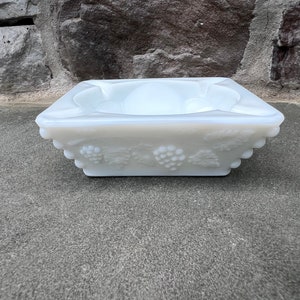 Milk Glass Ashtray / by Westmoreland Glass / Paneled Grape Pattern / Trinket Dish / Jewelry Dish / Pressed Milk Glass / Cottage / Country