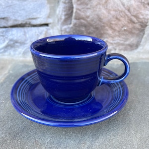 Fiesta Ware Cobalt Blue Cup and Saucer / Vintage Homer Laughlin Co Fiesta Ware / Fiesta Ware Flat Tea Cups / Cobalt