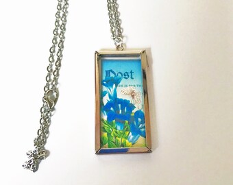 Blue Floral Rectangular Necklace