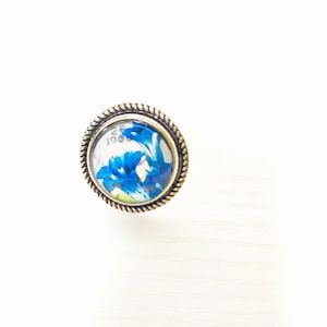 Blue Floral Antique Silver Ring