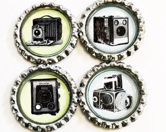 Vintage Camera Bottle Cap Magnet  Set of 6