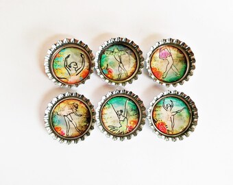 Ballerina Bottle Cap Magnets Set of 6